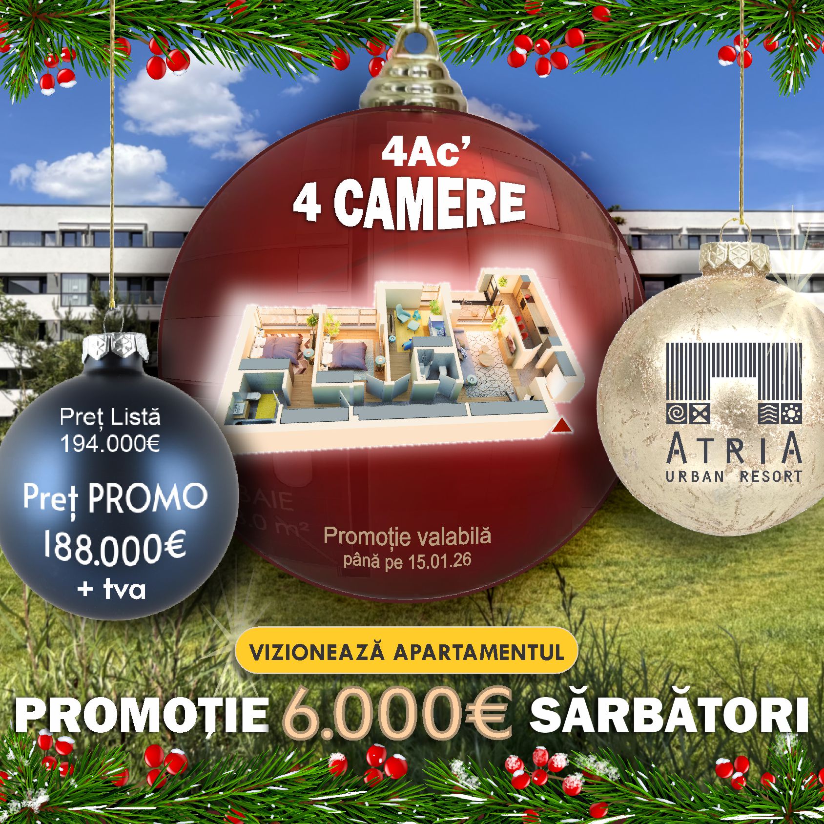 Apartament 4 camere tip 4Ac’ | Balcon | Etaj 1-3 | Corp C1, C2 | Faza 3