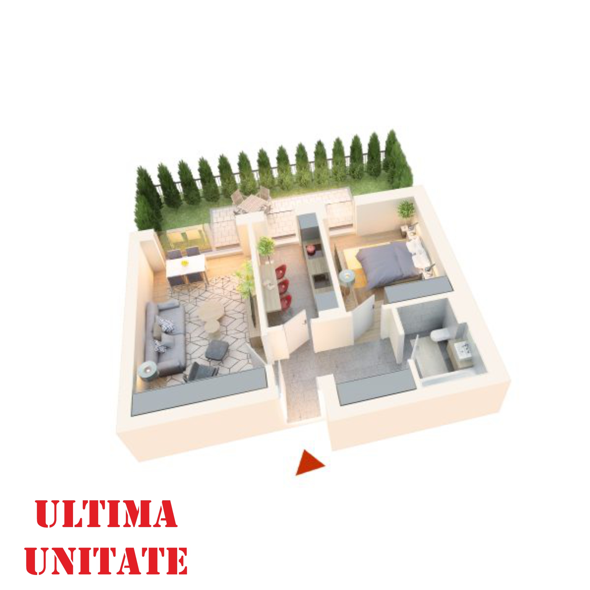 Apartament 2 camere tip 2D| Gradina | Parter | Corp C3, C4 | Faza 3