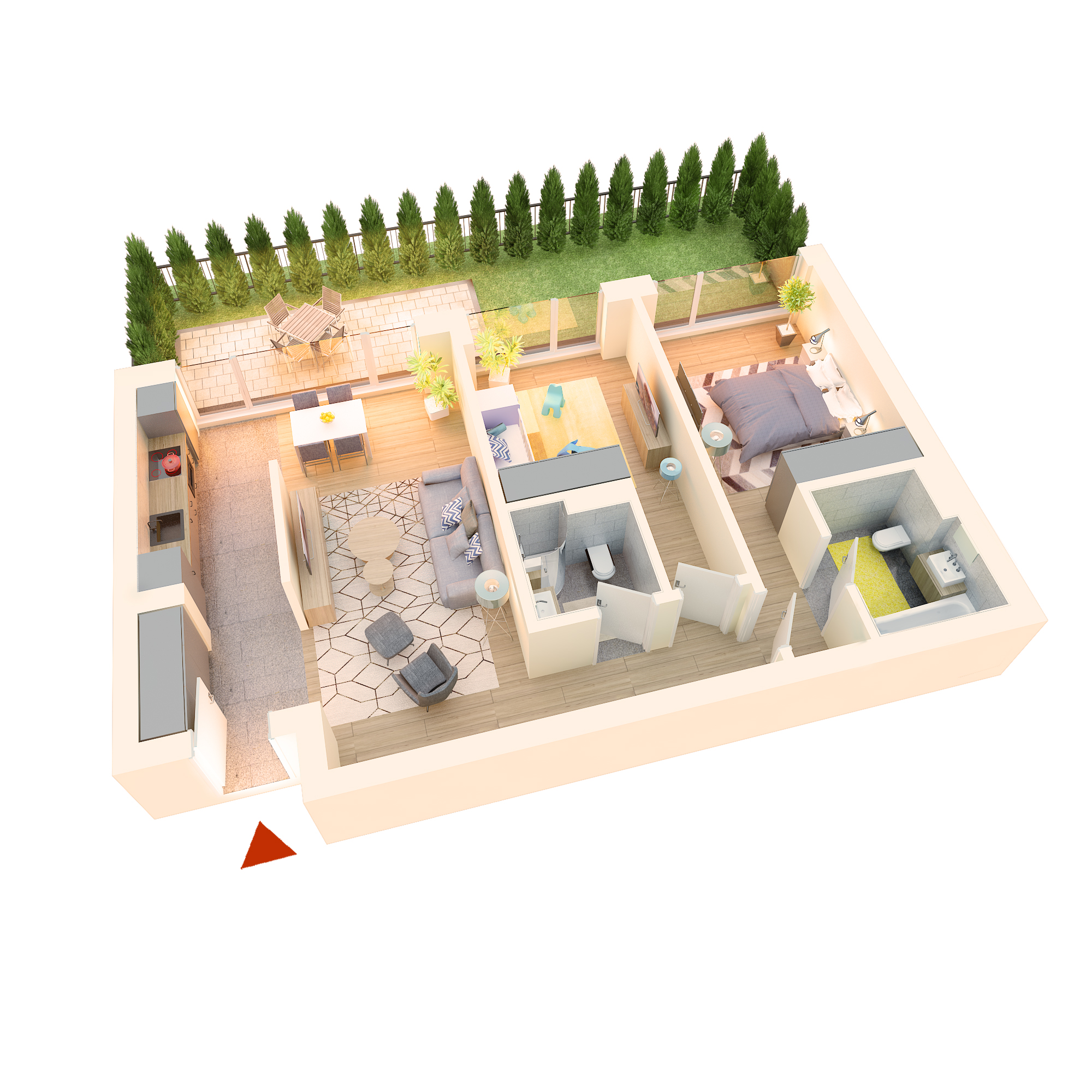 Apartament 3 camere tip 3A | Gradina | Parter | Corp C5, C6 | Faza 3