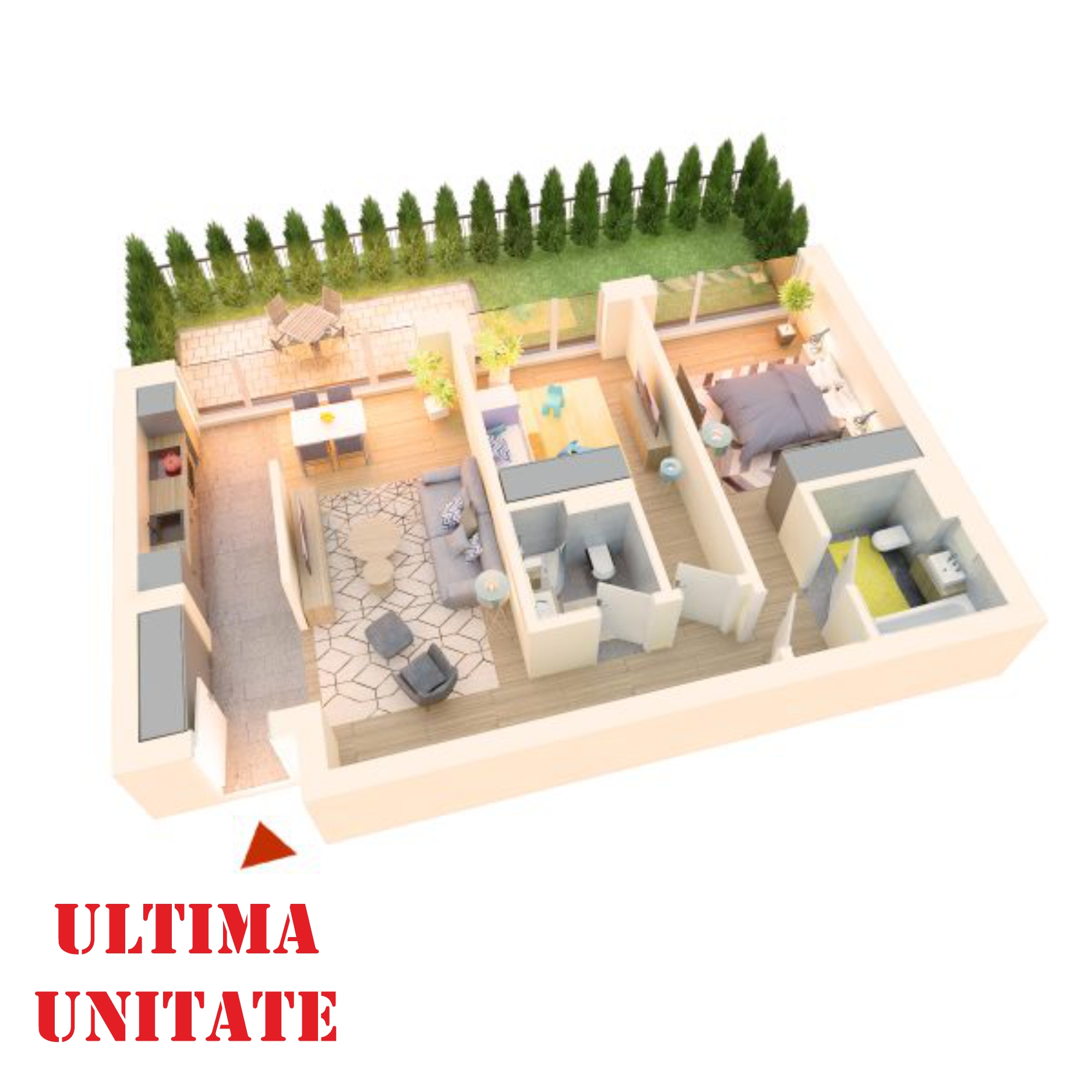 Apartament 3 camere tip 3A | Gradina | Parter | Corp C5, C6 | Faza 3