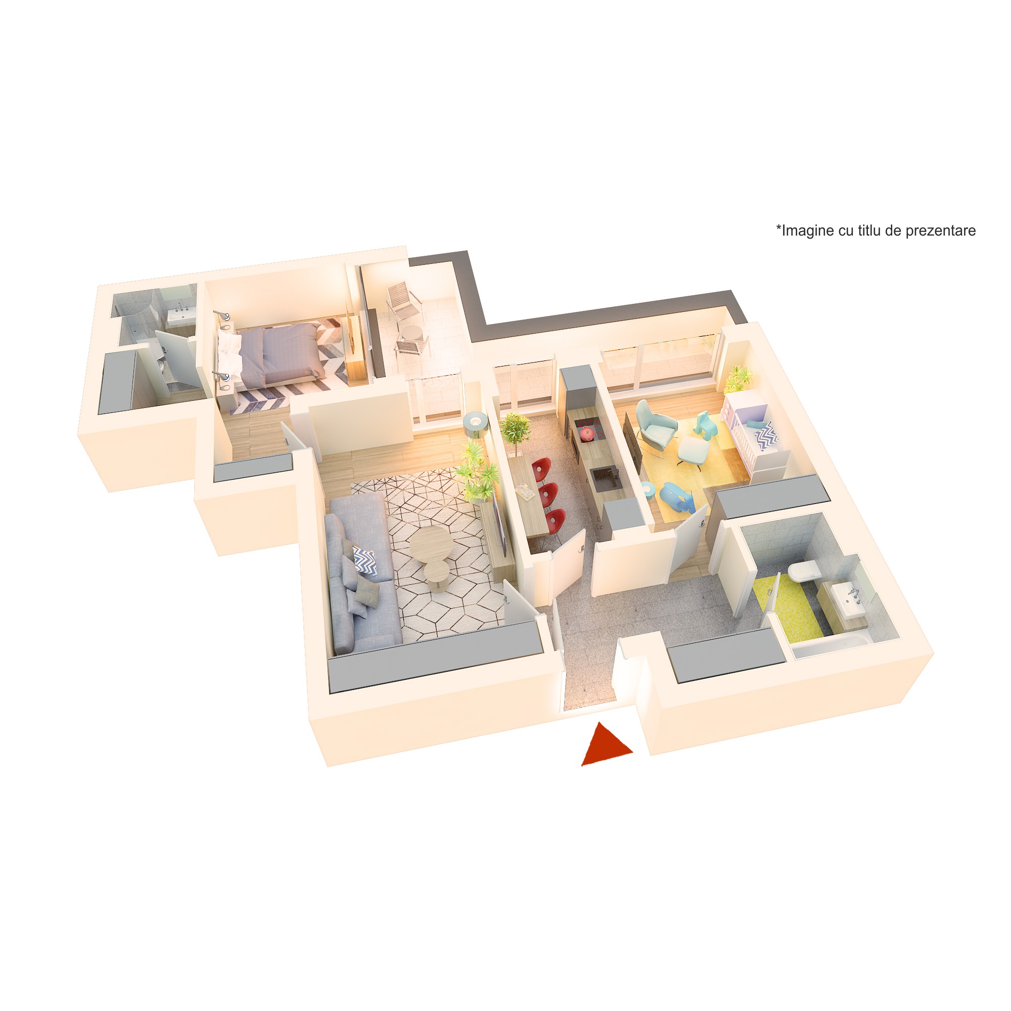 Apartament 3 camere tip 3F4 | Terasa | Etaj 4 | Corp C1, C2 | Faza 3