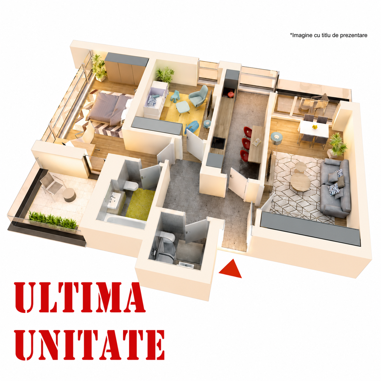Apartament 3 camere tip 3Ec | Balcon | Etaj 1-3 | Corp C3, C4 | Faza 3