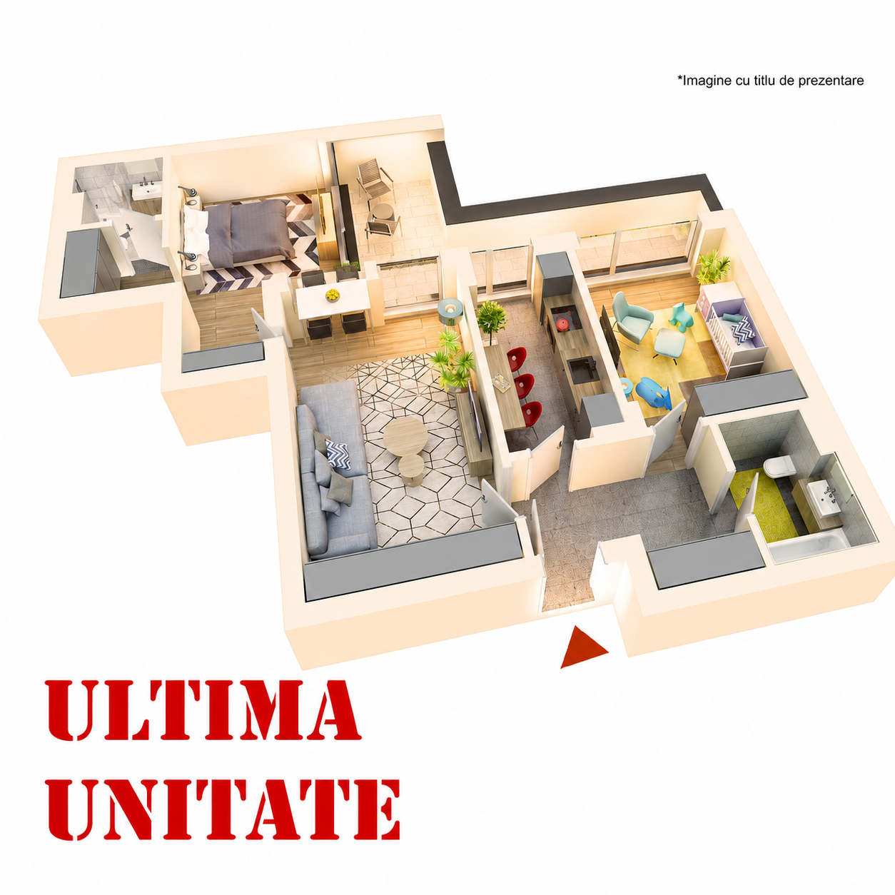 Apartament 3 camere tip 3Fc | Terasa | Etaj 1-3 | Corp C1, C2 | Faza 3