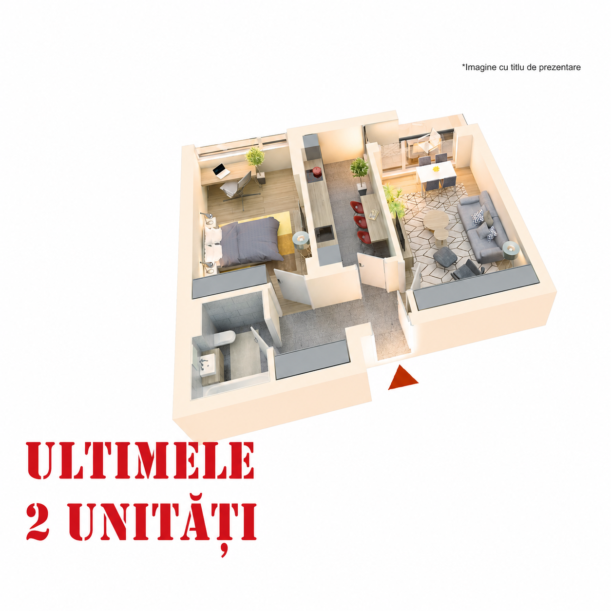 Apartament 2 camere tip 2Cc’| Balcon | Etaj 1-3 | Corp C5, C6 | Faza 3